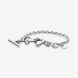 100% 925 Sterling Silver Link Knotted Heart T-Bar Bracelet Fashion Women Wedding Engagement Jewelry Accessories Valentine's Day Gift