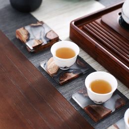 Creative Square Resin Pine Tea Cup Coaster Set Mats On The Table Individuality For Hot Drink Coffee Pad Heat Insulation Placemat Y200328