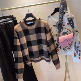 high-end luxury classic women's sweater plaid round neck letter jacquard high-end brand design women's tops 201109
