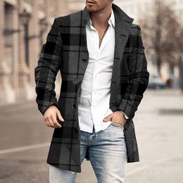 Мужское полушерстяное пальто, классное мужское осенне-зимнее клетчатое пальто, повседневное деловое мужское офисное пальто больших размеров в клетку, мужская верхняя одежда 2021