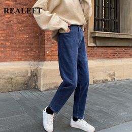 REALEFT Autumn Winter Thicken Women Corduroy Pants Fashion High Waist Female Harem Pant Streetwear Loose Trousers Plus Size 201012