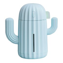 340ML Cactus Shape Room Humidifier with Night Light USB Charging Mini Office Home Humidifier Portable Quiet Air Purification Diffuser-blue