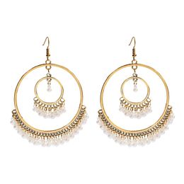 Women's Gold Big Round Indian Jhumka Earrings Ethnic Gypsy Pearl Tassel Drop Earring Fashion Jewellery