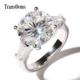 TransGems Luxury 5 Carat Lab Grown Diamond with Accents Wedding Ring Solid 14K Gold Engagement Band Y200620