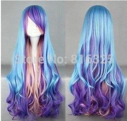 Fashion Long Charm Lolita Curly Wavy Colour Mixed Anime Cosplay purple wig