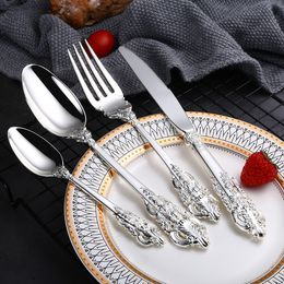 24Pcs/set Luxury Silver Cutlery Set Dinnerware Flatware Set Tableware Silverware Dinner Fork Knife Spoon Drop Shipping Y200111