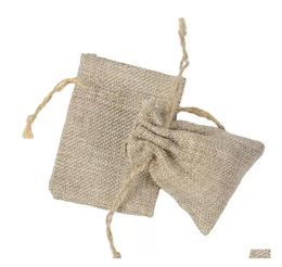 7*9cm Double Layer High Quanlity Natural Linen Drawstring Bags Jewellery Pouch Gift Hessian Wedding Favour Bags Jute