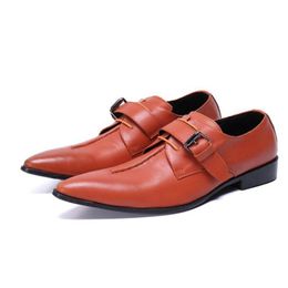 classic Handmade Red Men dress shoes New Genuine Leather Men Business oxford shoes Metal buckle pointed men wedding shoes