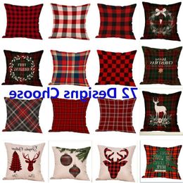 Pillow Case Cover Christmas Stripe Cushion Covers New Plaid Linen Sofa Pillow Case Cushion Cover Xmas Gift Home Decor 72 Style
