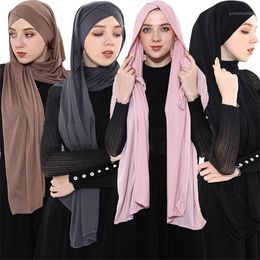 jersey hijab wholesale UK - Scarves 2021 Fashion Women Jersey Scarf Shawls And Wraps Plain Hijab Femme Musulman Islamic Foulard Ready To Wear Muslim Headscarf1
