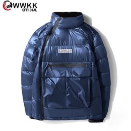 WWKK Winter Down Parka man Glossy Hooded Jackets Large Size Winter Warm Thick Parka Loose Coat Winter Women Jacket 201218