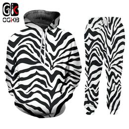 OGKB Zebra Stripe 2-Pieces Set Man Hoodies + Sweatpants Plus Size Casual 3D Animal Printing Loose Fitness Tracksuits Clothes 201109