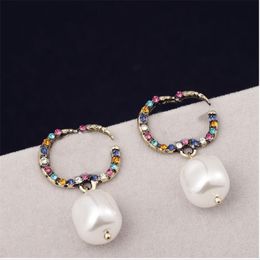 Shiny Colour Diamond Earrings Charm Pearl Pendants Earrings Jewellery Double Letter Europe America Rhinestone Studs Wholesale