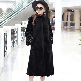 Nerazzurri Long fluffy warm faux fur coat women stand collar a line Winter green black pink plus size fashion 5xl 6xl 7xl 201212