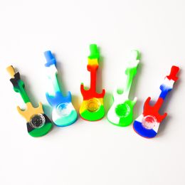 Factory Price Guitar Silicone Smoking Pipe 4.0inches Silicone Hand Pipe with glass bowl Smoking Pipe DHL Free Shipping