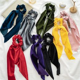 Women Girl Elastic Hairbands Scrunchie Streamer Accessories Scrunchies gold velvet Solid Bowknot Ribbon Hair Ties Ponytail Holder Ties