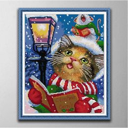 Christmas cat Handmade Cross Stitch Craft Tools Embroidery Needlework sets counted print on canvas DMC 14CT /11CT