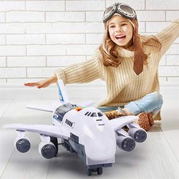 Music Story Simulation Track Inertia Light ABS Children's Toy Aircraft Simulation Passenger Plane Toy Blue White Gifts for Boys LJ200930