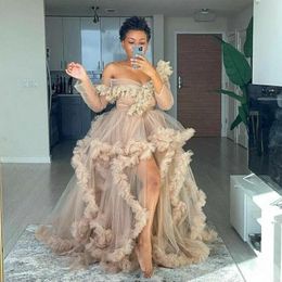 African Long Evening Dresses for Women Off the Shoulder Long Sleeve Prom Dress Party Wear Puffy cloud Ruffles Formal Gowns