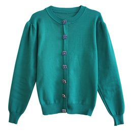 PERHAPS U Women Green Black Sweater Knitted Long Sleeve Solid Petal Button Pullovers Casual O-neck Spring Sweater LJ201114