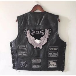 BONJEAN Mens Eagle Patch Black Genuine leather Motorcycle Vest + Lacing US Flag MC Sheepskin Sleeveless Biker Jackets Grey Patch 201128