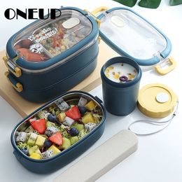 ONEUP Portable 304 Stainless Steel Lunch Box Office Worker Bento Box 2020 New Large Capacity Student Children Food Container LJ200826