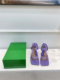 Multicolor Roman lace up tacchi alti sandali da donna in pelle di pecora punta quadrata scarpe da festa firmate chic caviglia rete da pesca sandali estivi 34-42