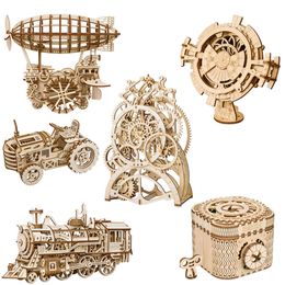 Model Building Kit DIY 3D Wooden Puzzle Mechanical Gear Drive Toys Gift for Children Adult Teens Wooden Train Set Puppenhaus Holz