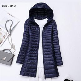 SEDUTMO Winter Long Ultra Light Duck Down Jackets Women Plus Size 3XL Down Coat Spring Puffer Jacket Slim Hooded Parkas ED230 201119