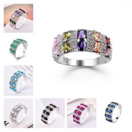 chuangduo Fashion Bohemia Trendy Colourful Cubic Zirconia Double-deck Rings For Women Rhinestone Crystal Micro-Inserted Jewelry1