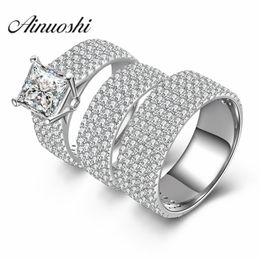 AINUOSHI 3pc Women Men Wedding Ring Sets Luxury Lovers Romantic Gift 925 Sterling Silver Promise Jewellery Finger Couple Rings Y200106