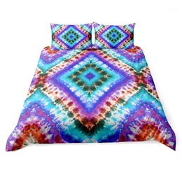 Bedding Sets Geometric Bed Cover Set Colourful Tie Dye Printed Bedclothes Adults Comforter Duvet Pillowcase US Queen1