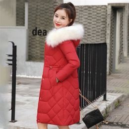 plus size women winter long white duck down jacket korean style slim solid women's coat hooded fur collar thick female parkas 201102