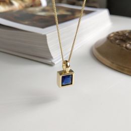LouLeur 925 sterling silver dark blue square Zircon geometry pendant necklace gold exquisite necklace for women jewelry charms Q0531
