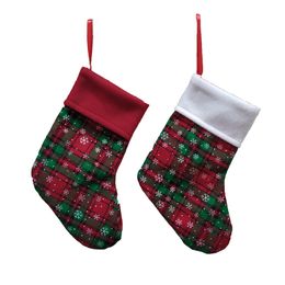 Christmas Stockings Snowflake Plaid Xmas Tree Decor 9 Inch Socks Party Hanging Ornament New Year Decoration JK2011PH