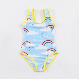 Baby Girl Ruffle Swimsuit Infant Toddler One-Piece Floral cloud rainbow Bikini Beach Bathing Swimwear Set
