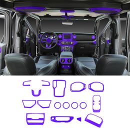 17pcs Car Central Control Interior Decoration Cover Trim Accessories For Jeep Wrangler JL JT 18+ Purple