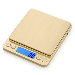 Food Kitchen Scale 3kg 0.1g gold Stainless Steel Weighing Device Electronic Balance Pocket Digital scales LCD Y200328