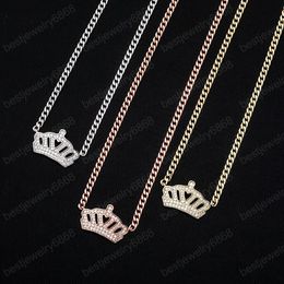 New Full Zircon Crown Pendant Necklace For Women Rose Gold Silver Cuban Chain Necklaces Chokers Wedding Engagement Jewelry