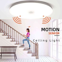 Led Ceiling Lamp PIR Motion Sensor Ceiling Night Light 15/20/30/40W 110V/220V Led Lighting Fixture For Home Room Kitchen Hallway W220307