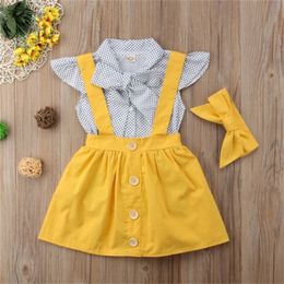 Pudcoco Girl Clothes Cute Baby Kids Girls Short Sleeve Tops+Suspender Skirt Headband 3PCS SummerX1019