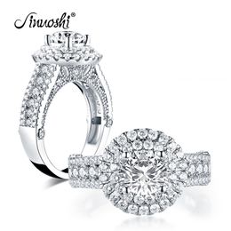 AINUOSHI 925 Sterling Silver 1.25 CT Round Cut Double Halo Ring Engagement Simulated Diamond Women Wedding Silver Rings Jewellery Y200106