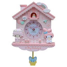 Cartoon Large Wall Clock Modern Design Nixie Kids Girls My melody Swing Silent Bedroom liveroom Wall Clock For Children's room Y200109