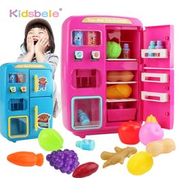 Children Pretend Play Toys Simulation Double Refrigerator Vending Machine Toys Kids Kitchen Food Toy Mini Play House Girls Toys LJ201007