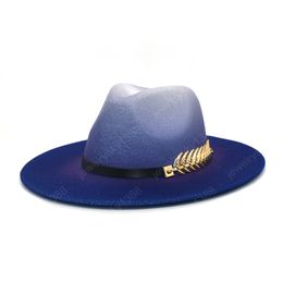 Autumn Winter Fedoras Women Wool Hats Gradient Colour Jazz Cap Wide Brim Gentleman Elegant Lady Vintage Hat