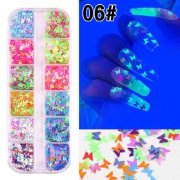 NAS007 12 Colours Maple Leaves Nail Art Sequins decals Holographic Glitter Flakes Paillette Leaf butterfly Stickers DIY Nails Decorations