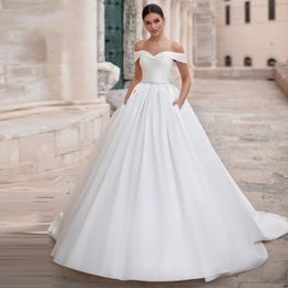 A-Ling Wedding Dresses 2021 Elegant Sweetheart Off the Shoulder Lace Up Beaded Court Train Bridal Gowns Vestido De Novia