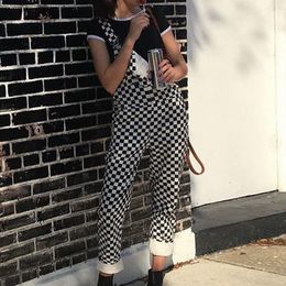 NIBESSER Retro Streetwear Hiphop Jumpsuit Plaid Print Overalls Women Harajuku Loose Bib Cargo Pants 201113