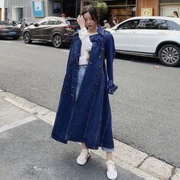 LANMREM 2020 New Spring Summer Lapel Solid Color Single Breasted Denim Trench Coat Women Korea Loose Wild Windbreaker Tide PE030 T200814