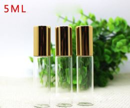 5ml Clear Glass Roller Bottles Transparent Roll On Bottles 5 ml with Stainless Steel Balls Gold Lids SN1777